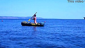 Volga river boat ride turns erotic as mature bikini babe poses outdoors