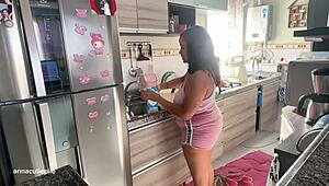 Chubby girl farts loud baking those cute cupcakes!