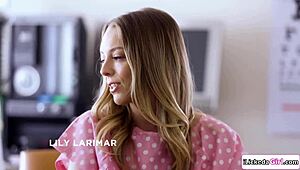 Lesbian doctor and milf lick fingering teen patient tits in hospital facesitting