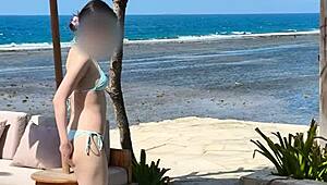 Blue Bikini Clings to Japanese Student's Tiny Tits and Slim Waist
