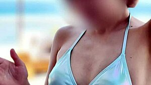 Blue Bikini Clings to Japanese Student's Tiny Tits and Slim Waist