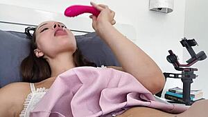 i slide my vibrator deep in tight wet pussy moaning sweetly till i cum hard closeup