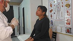 😏 Nurse checks out hot Brazilian lesbians during gyno exam, one on her phone... wild!