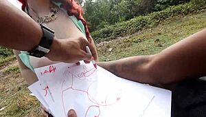 Jungle passion overwhelms as nature boy pounds big-titty redhead artist's curves