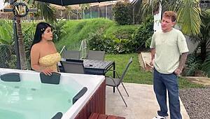 Peruvian maid's huge ass pounded hard in backyard quickie fuck session