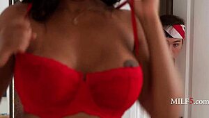 Step mom catches peeking step son on her curvy ebony ass milf5