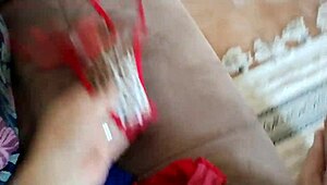 Hubby flashes panties jerks off for me before fan job outing.