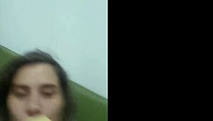 Teen solo anal masturbation with dildo in tight pussy and ass close-up