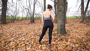 Wanna worship this fit milf's tight sexy ass in those black yoga leggings outdoors?