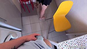 step-aunt's tight pussy squirts when i finger her deep in the kitchen after her trip