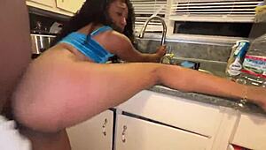 hot ebony anal teen 18+ seduces stepdad for kitchen creampie risky fuck