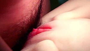 close-up double penetration with shaved fuck doll pussy and ass around cock