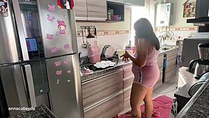 Chubby girl farts loud baking those cute cupcakes!