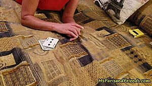 blonde french slut loses stripping game teases shaved pussy nipples rough missionary dirty talk