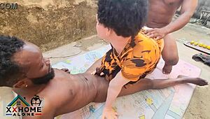 Two Broke Dudes Pound Horny Albino Chick’s Pussy Outdoor for Quick Cash