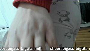 pajama-clad big ass milf fingers her wet pussy to intense orgasm with toys