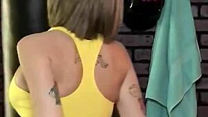 Brunette Boxer Allie Sin Strips Nude Rips Clothes and Fingers Pussy to Orgasm