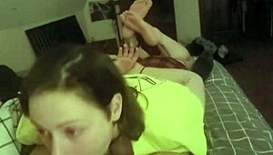 redhead slave lays stomach deepthroats master cock bdsm submissive belly bulge