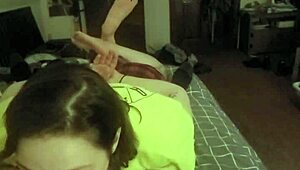redhead slave lays stomach deepthroats master cock bdsm submissive belly bulge