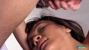 whoa this skinny bitch takes double dicks deep then swallows double cum loads straight to her mouth