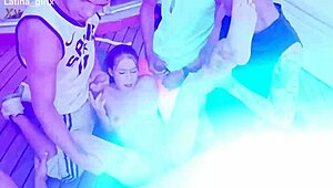 Fit Latina takes BBC anal during workout, gaping creampie and piss finish?