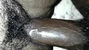 Chubby BBW creampie overflows with thick cum from massive black cock