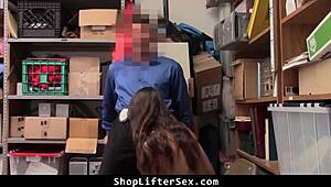 officer catches shoplifter hiding goods takes backroom rough pounding