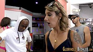 Ever seen a gloryhole babe slurp that massive black cock till facial explosion?