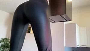 Sophie Van Loo Ignites Kitchen In Gray Leggings Heels