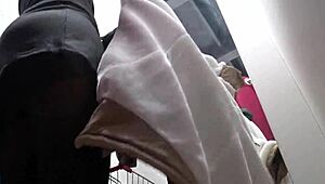 ever seen a gorgeous ass in pantyhose? spy cam catches her peeking skirt in store