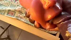 After work, my huge black cock gets deepthroated till explosive cumshot