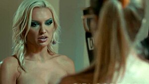 nerdy lesbians in glasses get blindfolded for a science parody with hot milf tribbing