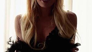 Katie Jean Strips Black Lingerie Revealing Petite Blonde Body