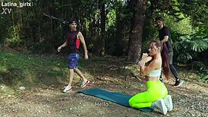 Fit Latina takes BBC anal during workout, gaping creampie and piss finish?