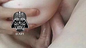 brunette endures double vaginal penetration with creampie finish