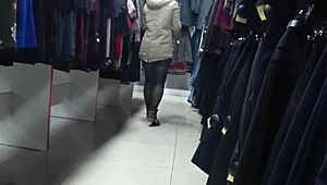 ever seen a gorgeous ass in pantyhose? spy cam catches her peeking skirt in store