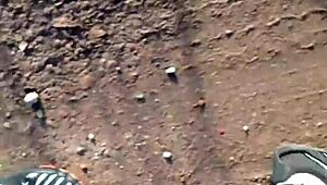 german chick struts in new barefoot shoes outdoors leggings tight