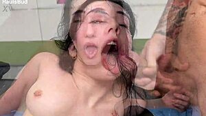 young tourist in spain dives into 2 huge cocks double penetration tight pussy squirting gagging