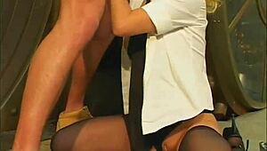 😍 blonde in stockings rides cock then gets muff dived in doggystyle! heels n pantyhose perfection 💦