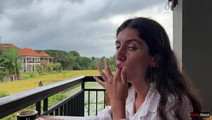 Pizza slice hides cum facial dripping down my chin at cafe table