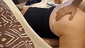 imagine this french slut in satin dress bent over for anal rimjob in stockings