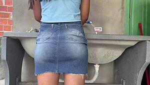 who's that big ass latina wife in skirt begging for tight anal fuck while washing?