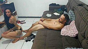 wife begs hubby to film her messing around with her hot friend... his boner says it all 😏🔥