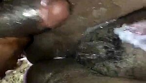 Chubby BBW creampie overflows with thick cum from massive black cock