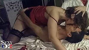 damn this white slut in red satin dress black corset heels rims my ass then takes it doggystyle 🔥💦