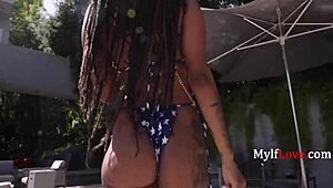 Hey stepson sneak that memorial day sausage in my mouth poolside cowgirl ride milf