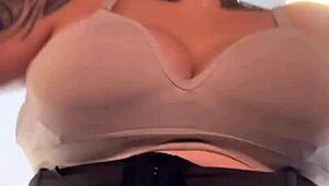 Famous influencer trains braless at gym wet pussy dripping down tanned legs for public stares
