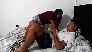 hot curvy colombian stepsis in tiny shorts gets bent over stairs for rough dorm fuck