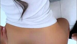 Amateur Student Kneels Deep for Cock in Homemade Outdoor