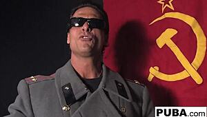 russian nikita von james gags on cock from her general